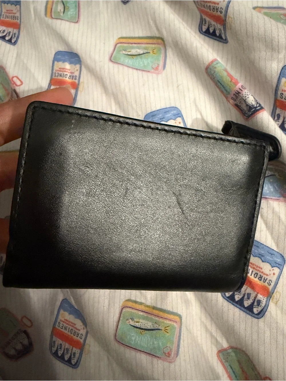 Coach Black Leather Trifold Wallet with Embossed Logo